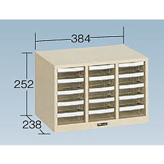 パーツ収納キャビネット（3列×5段）浅型透明PS製引出しタイプ/品番　M39PC-TA15K