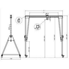 折りたたみ式アルミ門型クレーン（2000kg）揚程2232～3232mm／ 品番　M4394GC2-I25AL-2000K