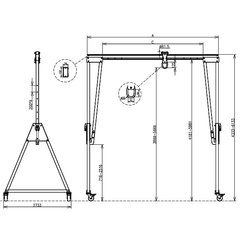 折りたたみ式アルミ門型クレーン（2000kg）揚程3869～5669mm／ 品番　M4394GC2-B25AL-2000K