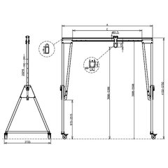 折りたたみ式アルミ門型クレーン（2000kg）揚程3686～5286mm／ 品番　M4394GC2-K25AL-2000K