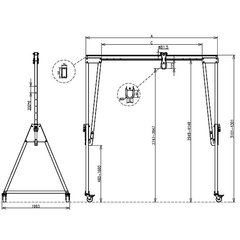 折りたたみ式アルミ門型クレーン（2000kg）揚程2747～3947mm／ 品番　M4394GC2-T25AL-2000K